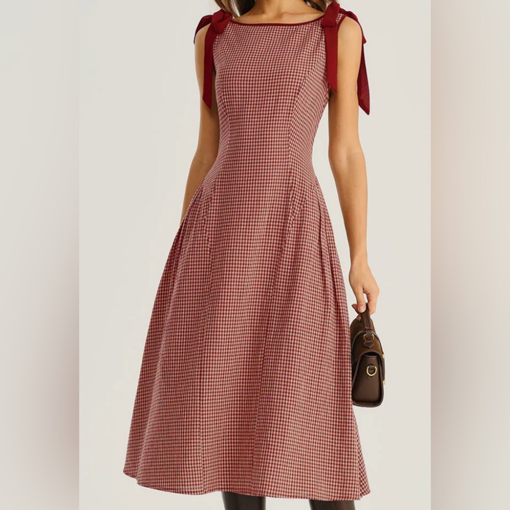 Red Gingham Midi Dress L